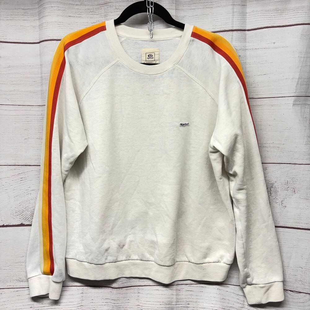 Rip Curl Surf Revival Rainbow Stripe Crewneck Sweatshirt White Small